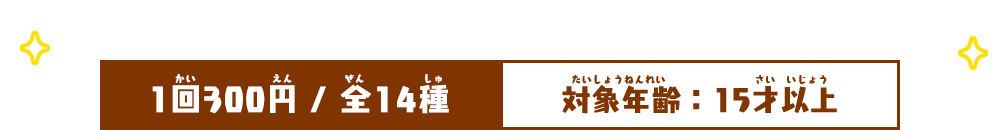 1回300円 / 全14種 対象年齢：15才以上